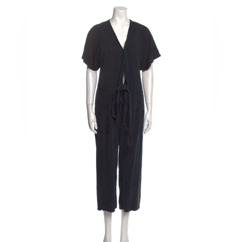 Loup Short Sleeve Black Wrap Jumpsuit